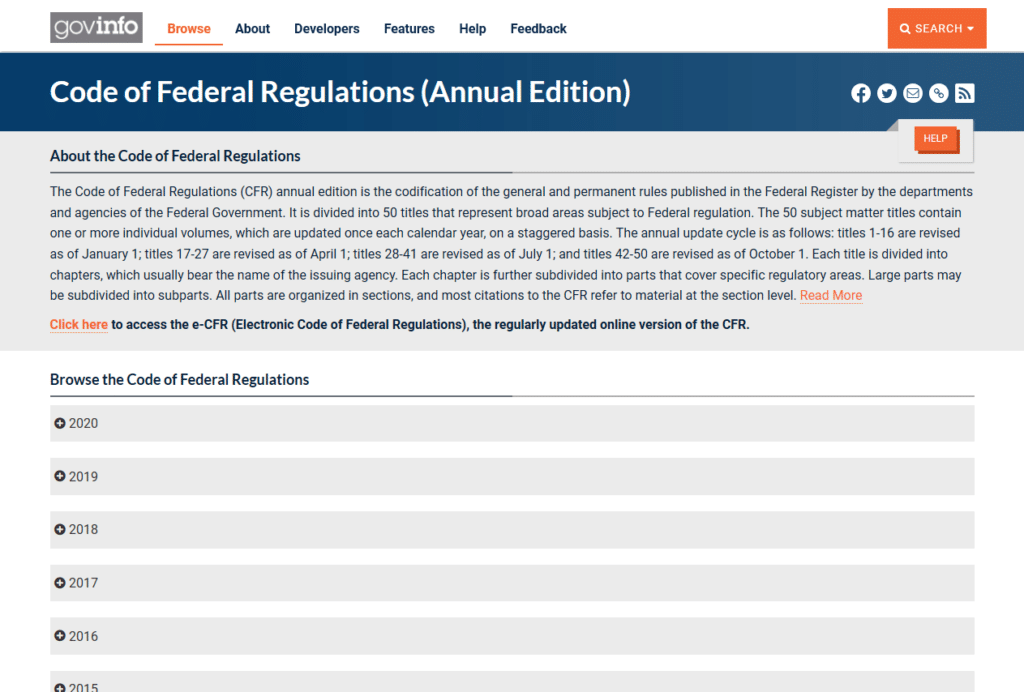 What is the Code of Federal Regulations?